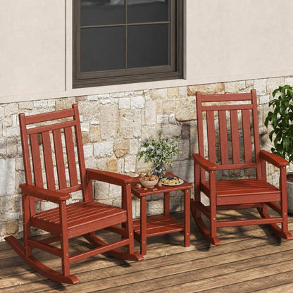 Outdoor Rocking Chairs Set of 2 with Side Table – HDPE High Back Patio Rocker, All-Weather Porch &amp; Garden Furniture