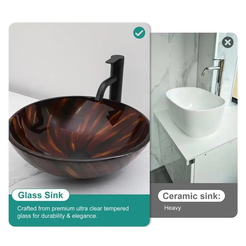 Artistic Tempered Glass Bathroom Vessel Sink With Pop Up Drain