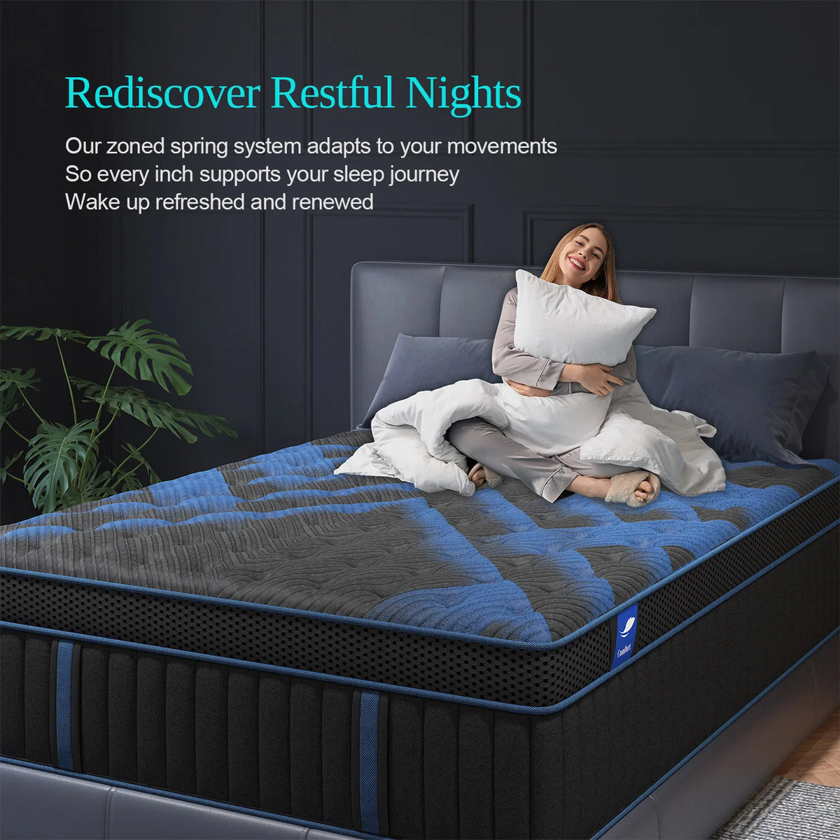 14"Gel Memory Foam Hybrid Pocket Spring Mattress Twin Full Queen King Bed Mattress In A Box, Medium Firm Motion Isolation