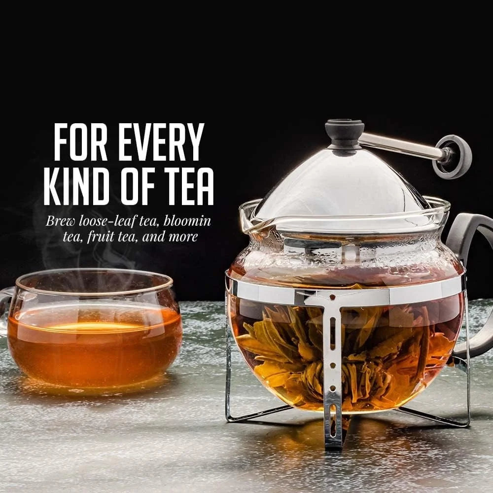 Glass Teapot with Removable Infuser BPA Free Borosilicate Thermal Shock Resistant Non Drip Spout Easy Cleanup Freezer Safe Ideal