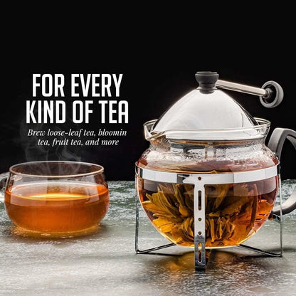 Glass Teapot with Removable Infuser BPA Free Borosilicate Thermal Shock Resistant Non Drip Spout Easy Cleanup Freezer Safe Ideal