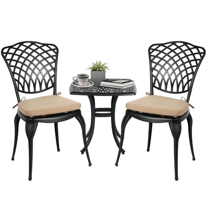 3pc Cast Aluminum Bistro Set, Rose Pattern Outdoor Garden Balcony, Rust &amp; All-Weather Resistant, White, Customized
