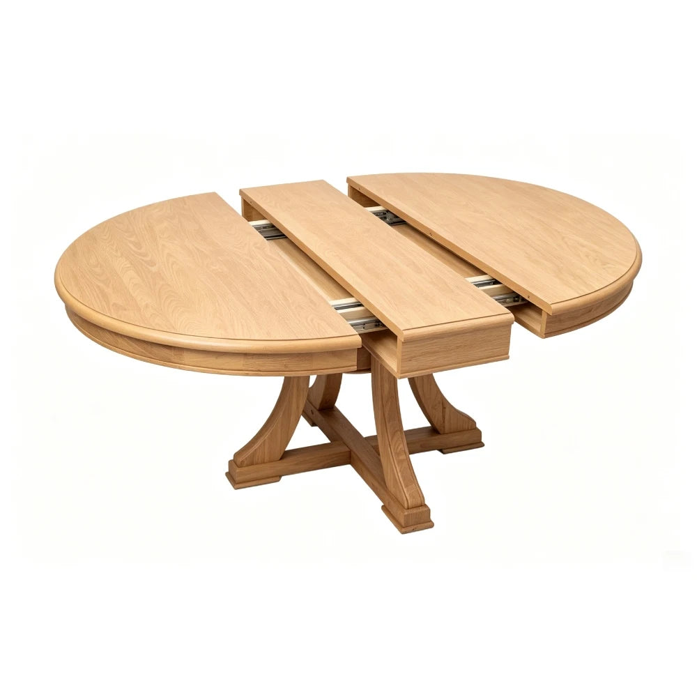 5 Piece Round Extendable Solid Wood Dining Table Set, 4 Rattan Back Chairs With Upholstered Seats, Modern Farmhouse Kitchen Dinner Furniture For Dining Room Kitchen Apartment