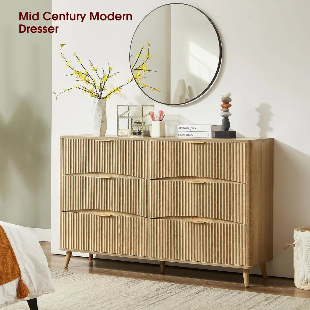 High Concerned Mid Century Modern 6 Drawer Dresser With Waveform Panels