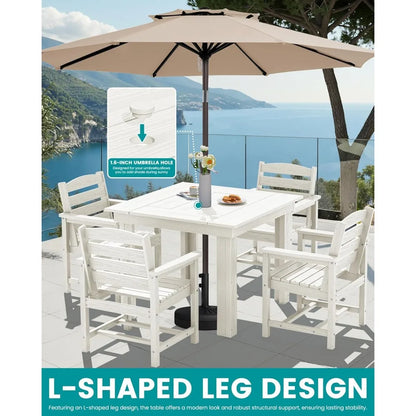 Outdoor Dining Set for 4, HDPE Square Table and Chairs Set All Weather Patio Dining Set with 4 Classic Dining Chairs, 5-Piece P