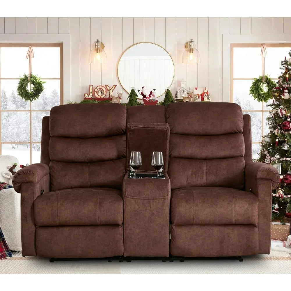 65.7-inch Manual Reclining Loveseat Sofa with Storage Console Cup Holders And Side Pockets Dual Recliner for Living Room