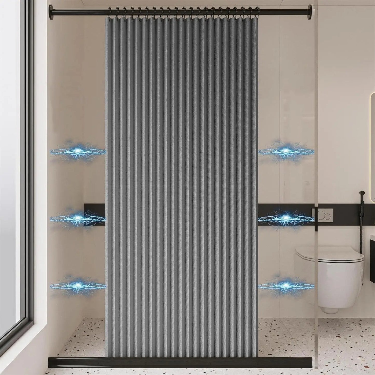 Folding Linen Shower Curtains for Bathroom with Magnets, Privacy Accordion Door Shower Curtain Waterproof with Punch-Free