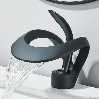 Solid Brass Waterfall Basin Faucet Single Handle Hot Cold Water Mixer Tap For Bathroom Sink