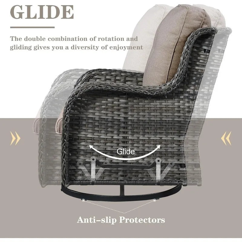 3 PCS Patio Furniture Set - Mixed Grey Wicker Swivel Rocking Chair Set with Side Table