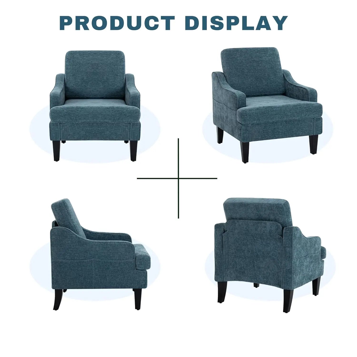 Accent Chairs Set of 2,Mid-Century Arm Chairs Chenille Fabric Living Room Chairs,Upholstered Reading Chairs for, Customized