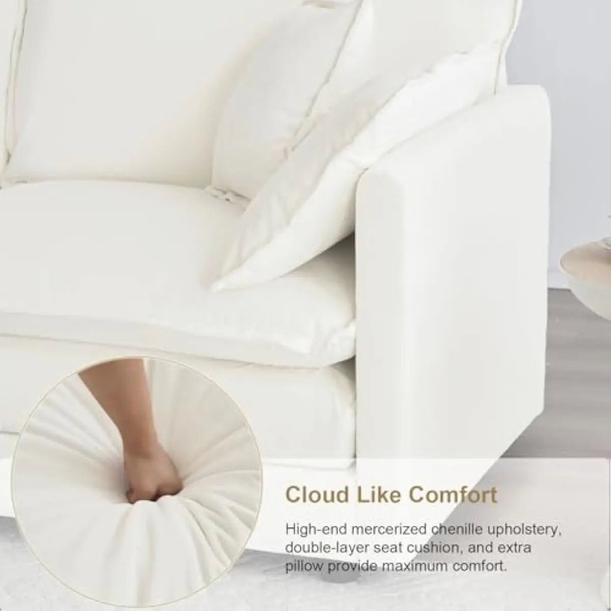 Modern Chenille Armchair With Deep Seat And High Backrest