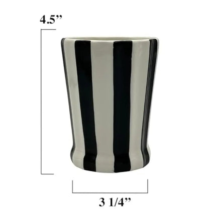 Tuscany Embossed Hand Painted Ceramic 4-Piece Bathroom Accessories Set in Striped White/Black with Premium Texture and Elegant