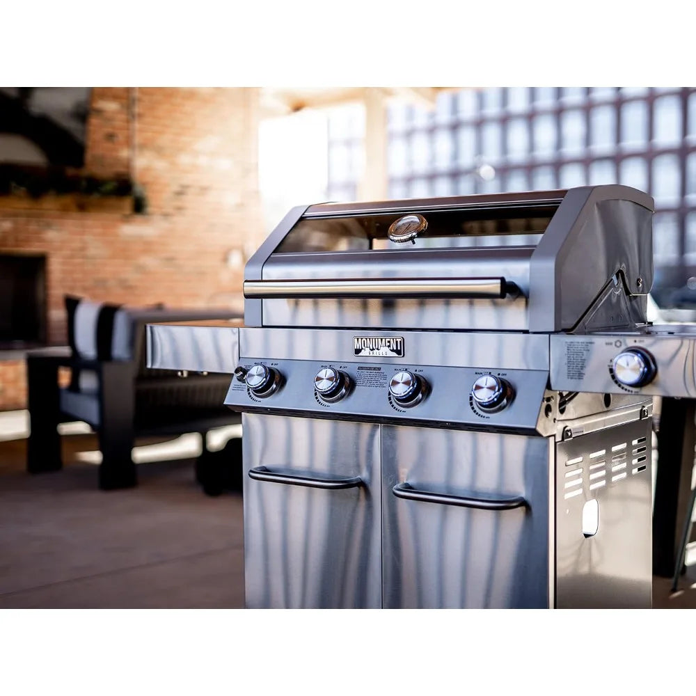 Larger Convertible 4-Burner Natural Gas Grill Stainless Steel Cabinet Style Propane Grills with Conversion Kit(2 Items)