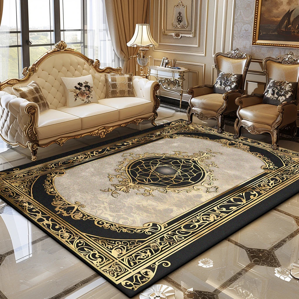 European Luxury Living Room Carpet Gold Decor Home Large Area Rugs 200x300 Bedroom Bedside Soft Fluffy Floor Mat Customizable