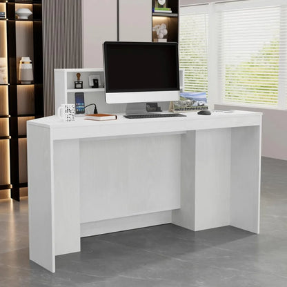 Contemporary 39.3 H Reception Desk with LED Lighting, Office Counter Featuring Display Cabinet, Secretary Desk with Integrated P