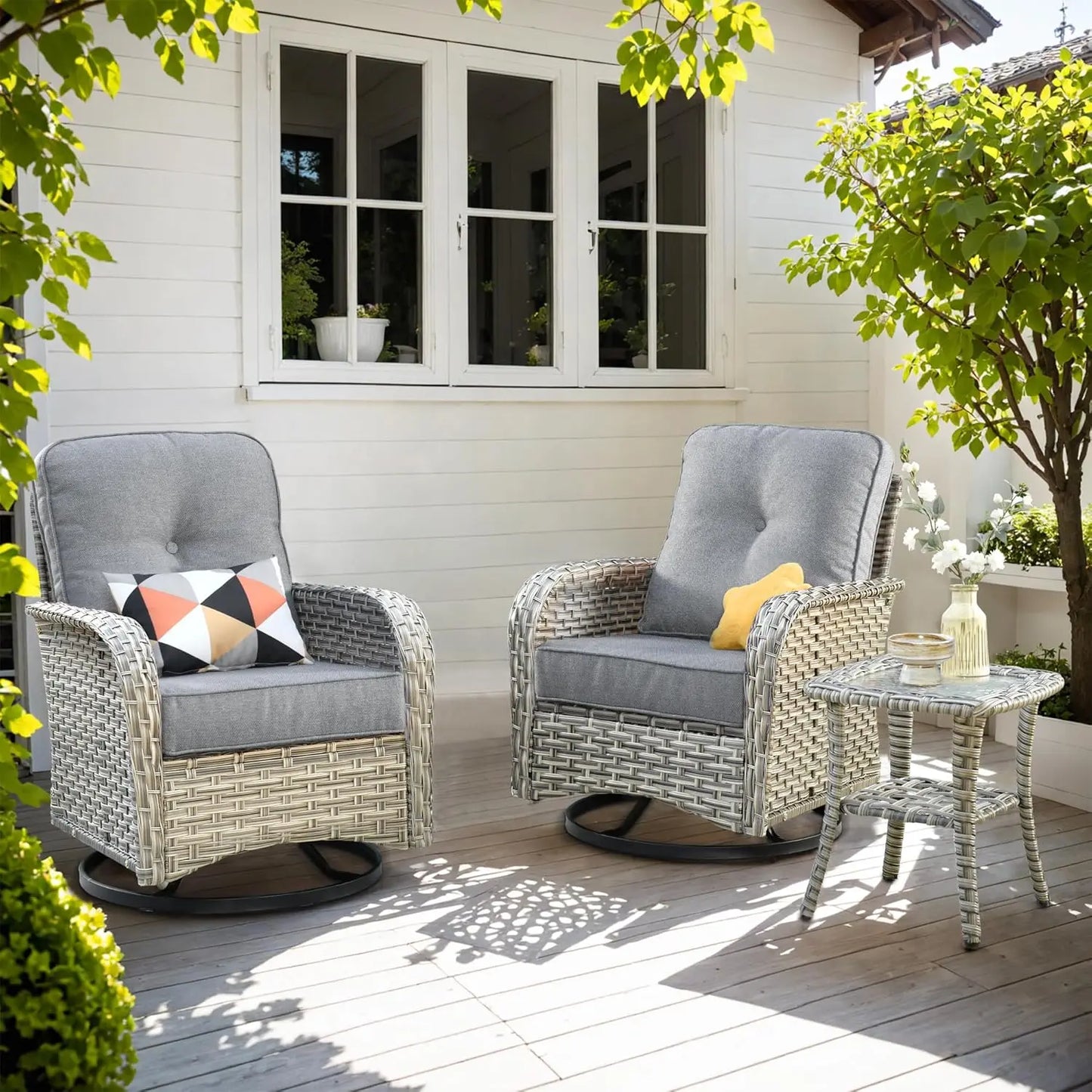 4-Piece Outdoor Patio Furniture Set,All Weather Wicker Rattan Patio Seating Sofa and Chair Set with Glowing Coffee Table,Outdoor