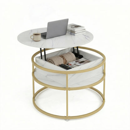31. 5” Lift Top Coffee Table w/ Hidden Compartment &amp; Side Shelves for Living Room