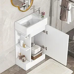 Freestanding Bathroom Vanity Set With Ceramic Sink Open Shelf