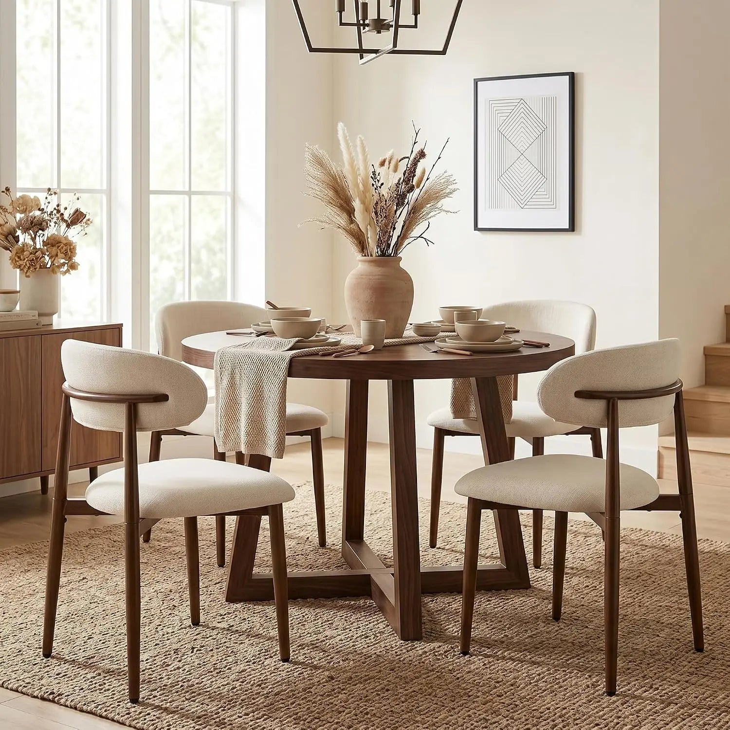 Dining Chairs Set of 4, Metal Kitchen Chairs with Modern Fabric Upholstered for Dining Room, Beige, Customized