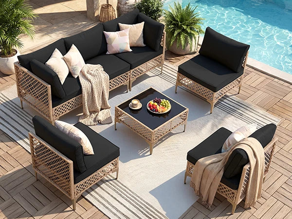 SEOGWISAM Outdoor Wicker Patio Furniture Set Rattan Sectional Sofa