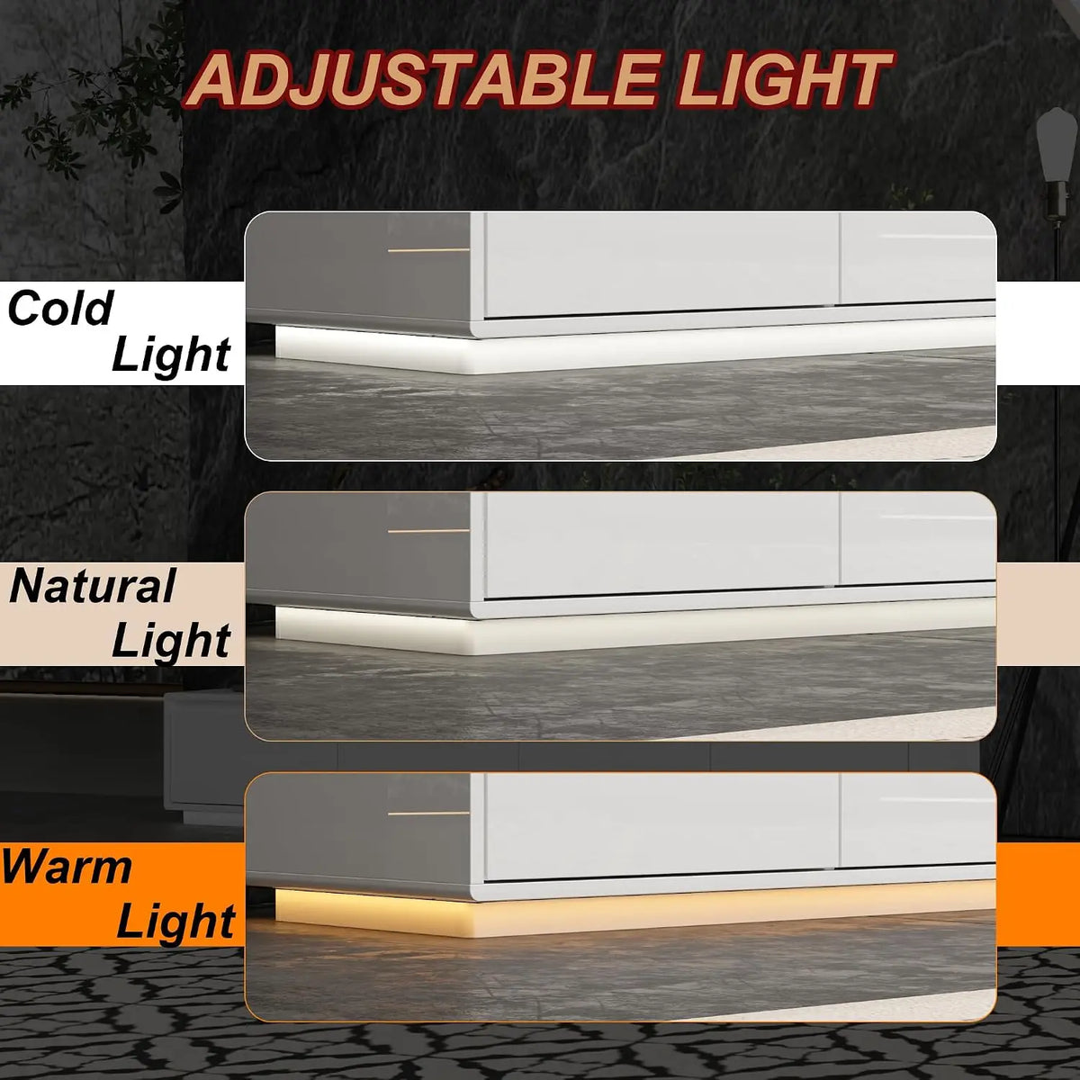 Modern High Gloss TV Stand With LED Lights And Drawers