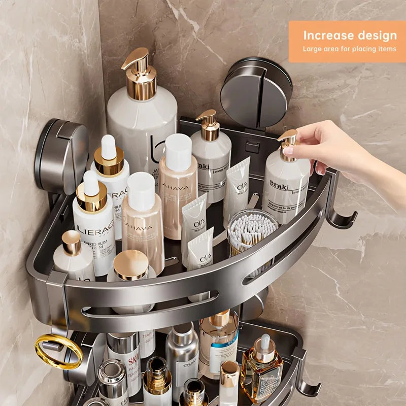 Corner Shower Caddy Suction Cup Shower Shelf Corner No Drilling Bathroom Shower Organizer Storage Rack Adhesive with Towel Bar