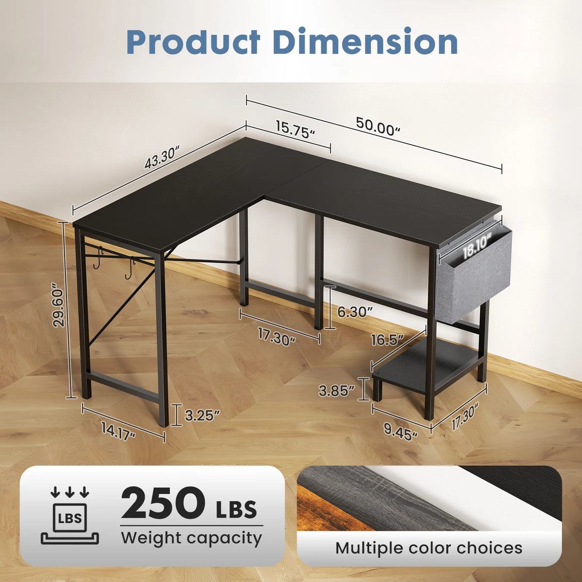MCQ L Shaped Computer Desk with Storage and Side Hook
