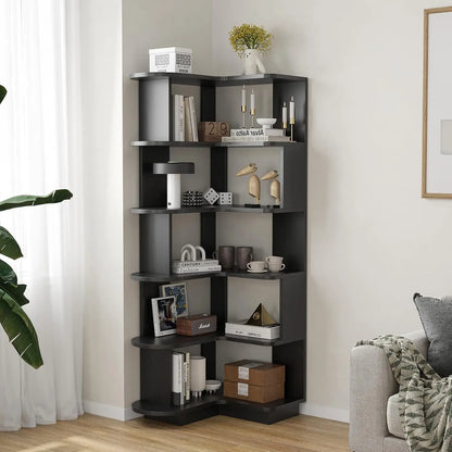 Farini 5-Tier Corner Bookshelf,L-Shaped Bookcase Freestanding Storage Shelf &amp; Display Stand for Living Room, Office, Bedroom