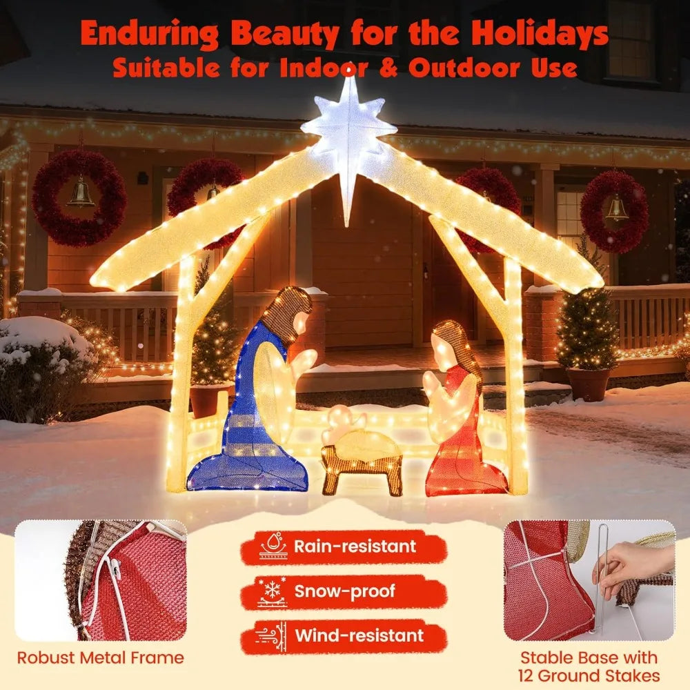 XMSJ Illuminated Nativity Scene Outdoor Prelit Holy Family Display