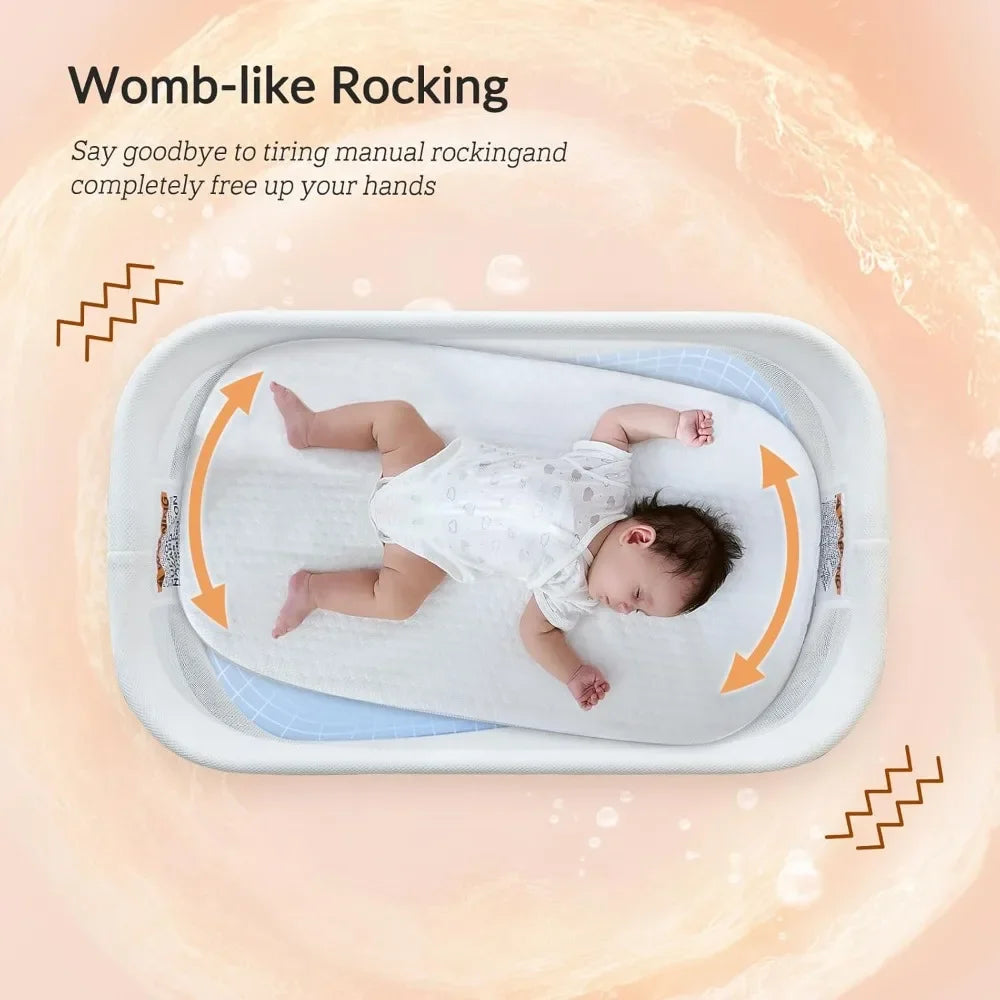 Rocking Bassinet for Baby 3 Speeds Electric Bedside Sleeper with White Noise, Automatic Bedside Crib for Newborn, Brownish-Yello