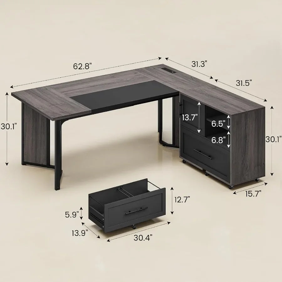 Executive Desk With Mobile File Cabinet Built In Power Outlets
