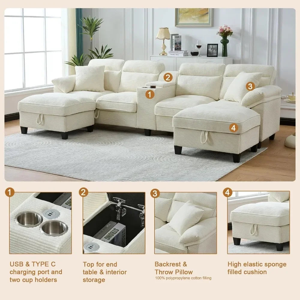U Shaped Cloud Couch Sectionals Comfy White Sectional Couches for Living Room Modern Oversized Modular Sofas,Corduroy Customized