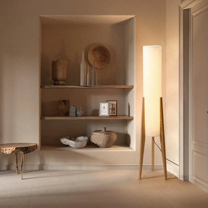 Japanese Retro Wabi-Sabi Solid Wood Floor Lamp LED E27