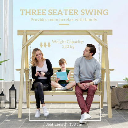 Outsunny 3-Seater Patio Swing with Stand and Side Table, Natural Wood