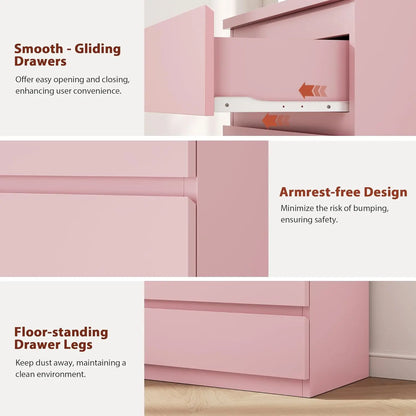 Pink 5 Drawer Dresser for Bedroom, 15" D x 23.7" W x 40.4" H in Modern Chest of Drawers, Wood Storage Dresser with Handleless
