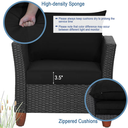 HOMASIS Rattan Conversation Set with Cushioned Sofa and Storage Table