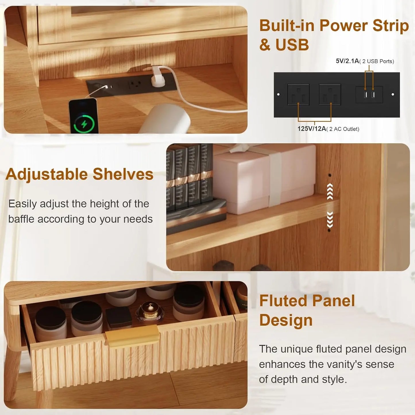 TWISTER.CK Makeup Vanity Desk With HD Lighted Mirror And Outlet