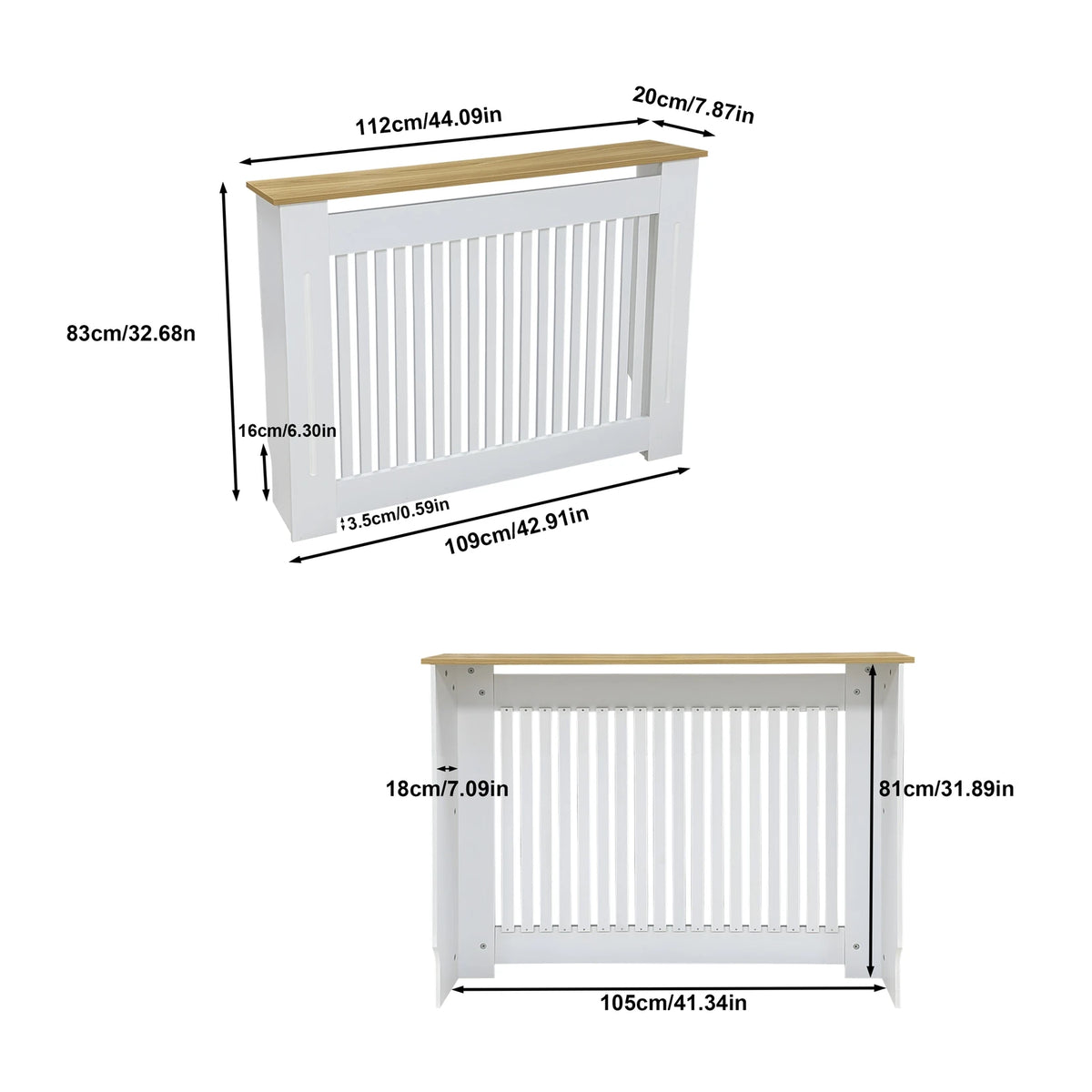 Modern Radiator Cover Decorative Heater Protector Wall Vertical Slat Grill Shelf with MDF Wood Top