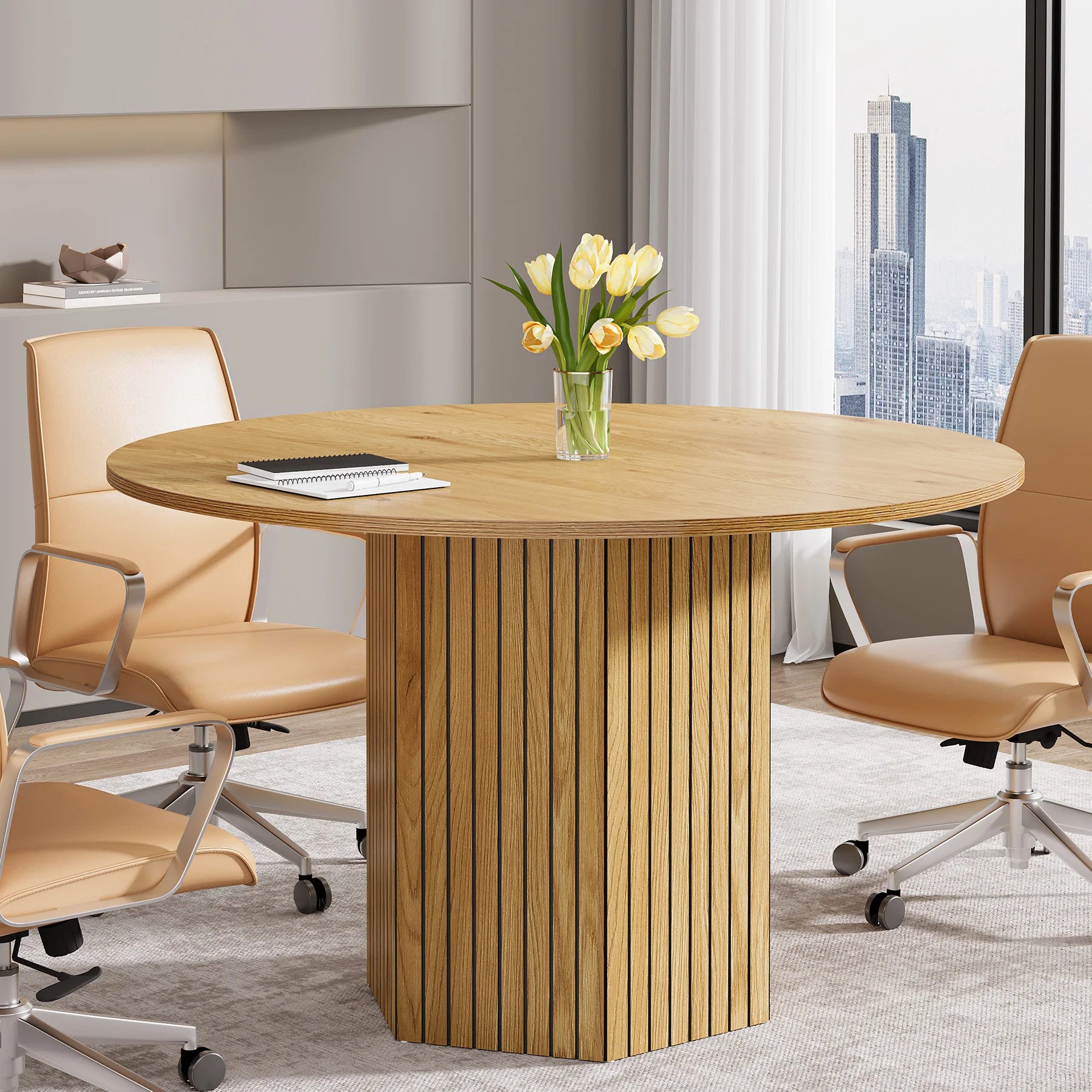 Tribesigns Round Conference Table, 47-Inch Wood Modern Meeting Table for 4-6 People for Conference Room, Meeting Room, Office, B