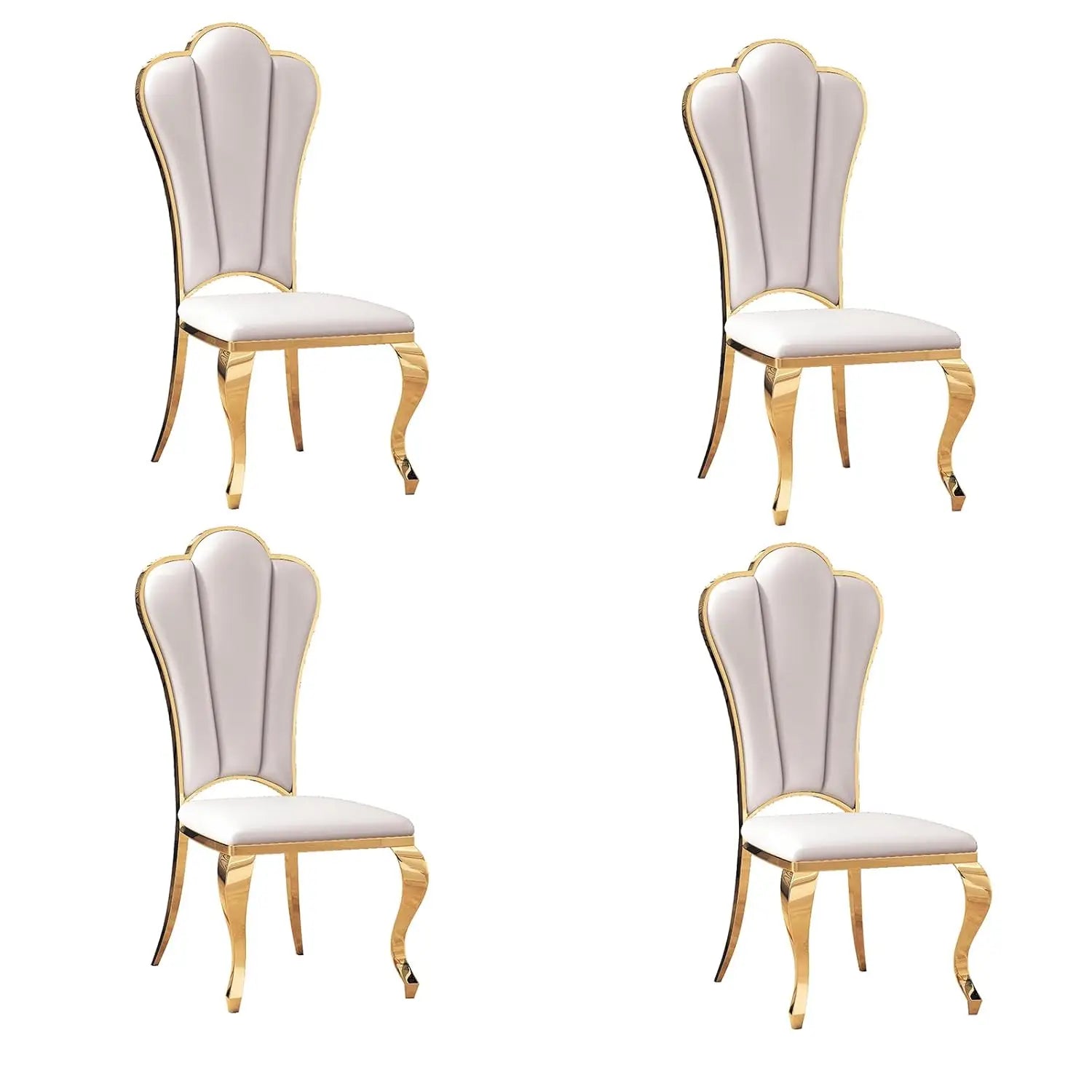Modern Dining Chair Set of 4, Retro Luxury Leather Dining Room Chairs, Upholstered White Dining Chairs with Gold, Customized