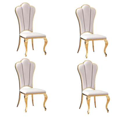 Modern Dining Chair Set of 4, Retro Luxury Leather Dining Room Chairs, Upholstered White Dining Chairs with Gold, Customized