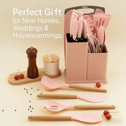 19-in-1 Kitchen Knife &amp; Silicone Utensil Combo Set, Heat Resistant Cooking Tools with Detachable Storage Organizer