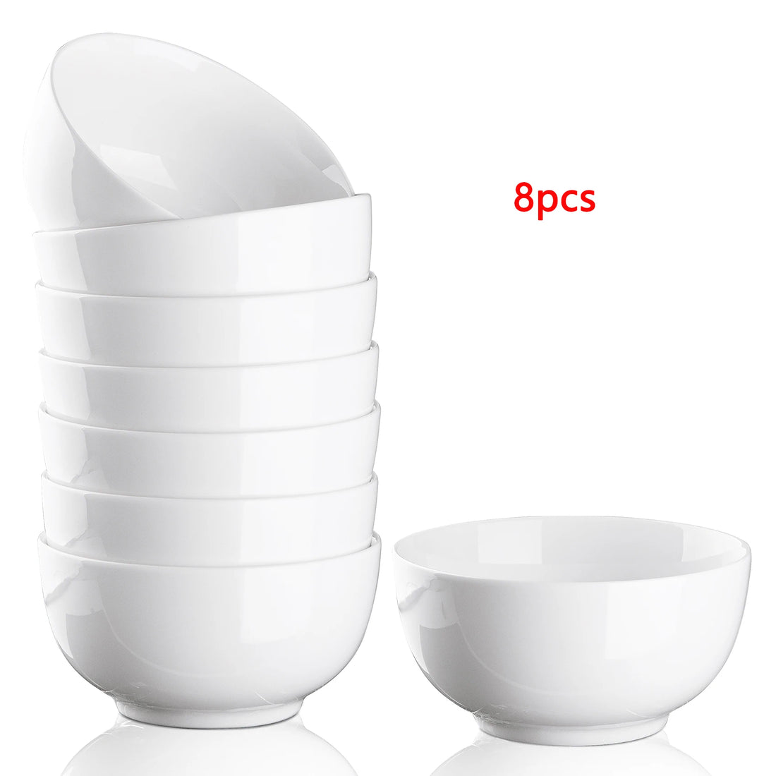 10 Ounce Porcelain Bowls Set 8 Pack Premium White Ceramic Bowls for Cereal, Soup, Salad, Pasta, Microwave &amp; Dishwasher Safe