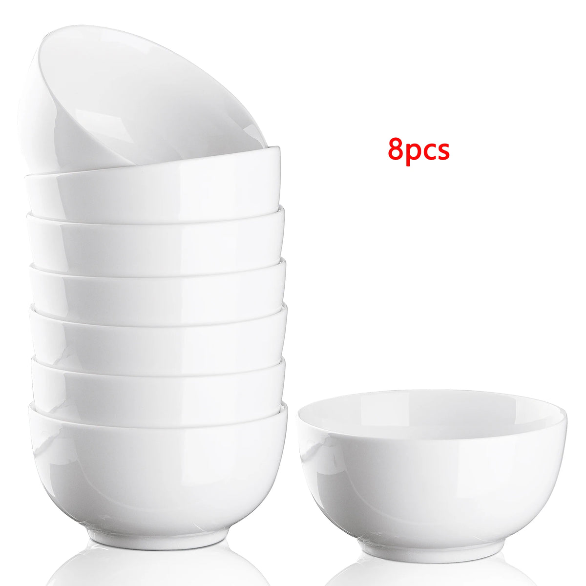 10 Ounce Porcelain Bowls Set 8 Pack Premium White Ceramic Bowls for Cereal, Soup, Salad, Pasta, Microwave &amp; Dishwasher Safe