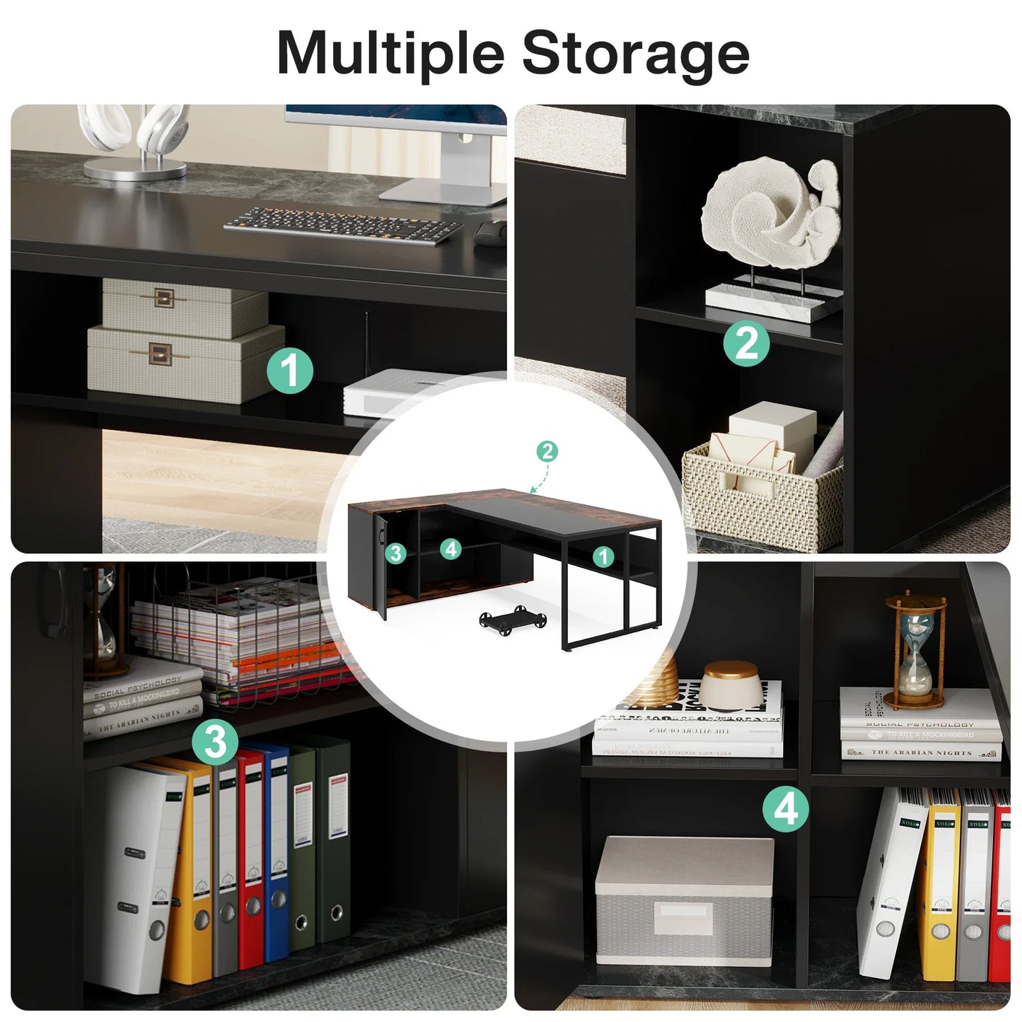 Tribesigns Executive L Shaped Desk With Cabinet Storage And Shelves