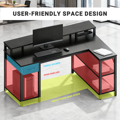 JHK L-Shaped Gaming Desk With USB And LED Lighting