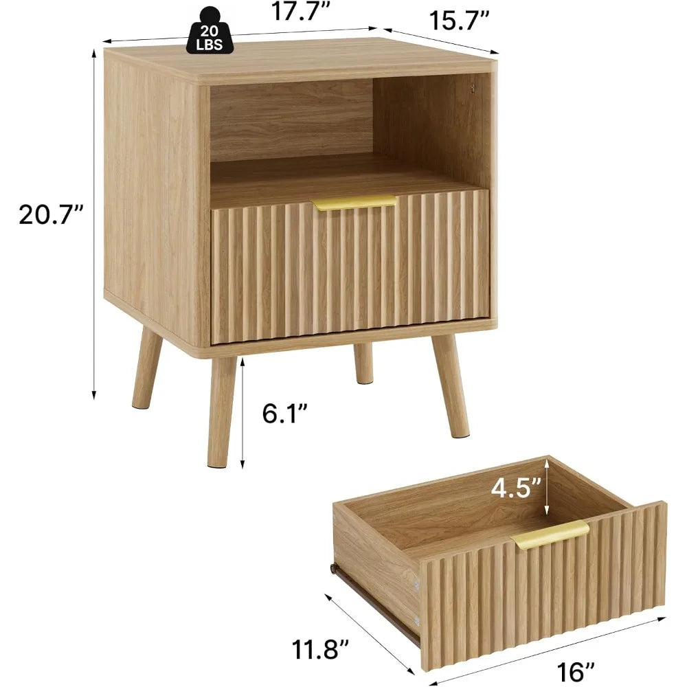 Natural Oak Dresser and Nightstand Set for Bedroom, Modern 3 Pieces Bedroom Furniture Set with Fluted Panel, Large 6 Drawer Dre