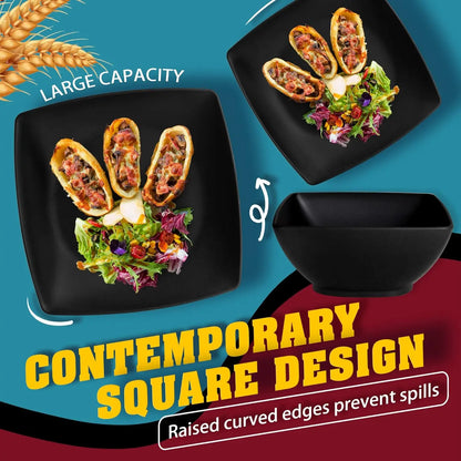 24-piece Plastic Wheat Straw Square Dinnerware Set for 6, Unbreakable Dinner Plates, Salad Plates