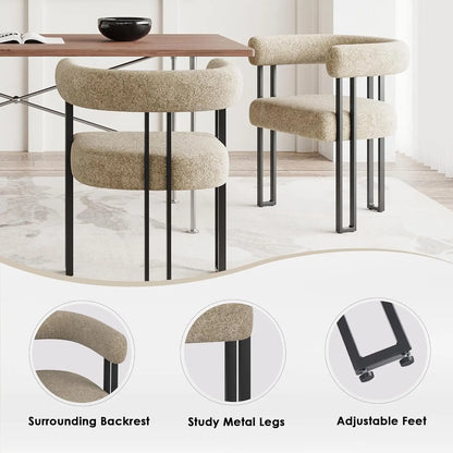 Set of 2 Upholstered Dining Arm Chairs, Bouclé Fabric Accent Chairs, Modern Armchairs with Cushioned Seat &amp; Back