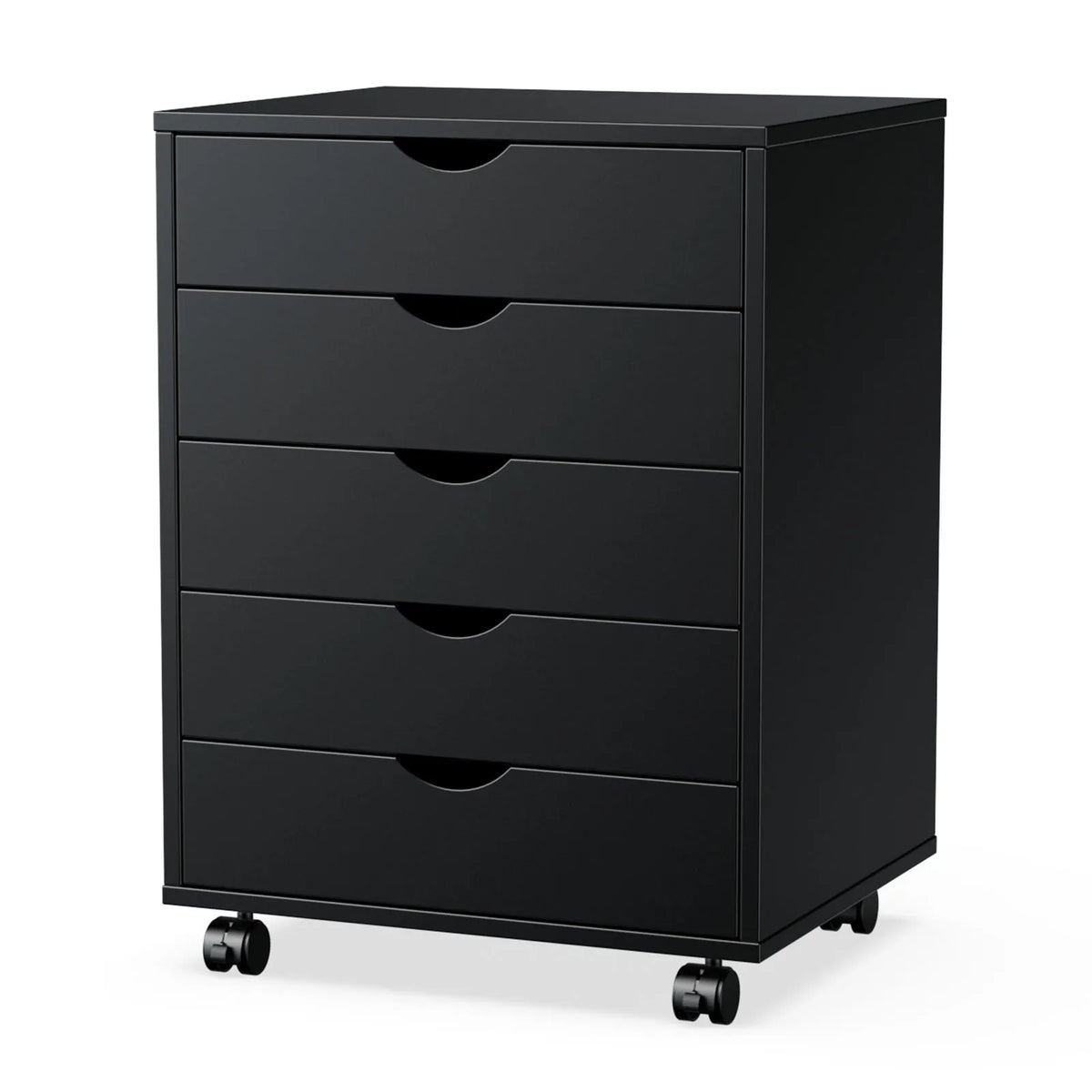 JHK Wood Nightstand Cabinet With Five Drawers And Rolling Wheels